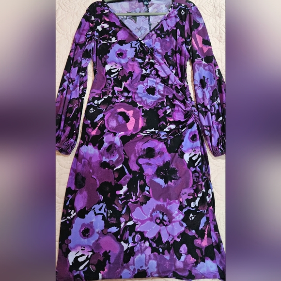 Chaps Dresses & Skirts - Chaps Purple Wrap Dress with Bishop Sleeves